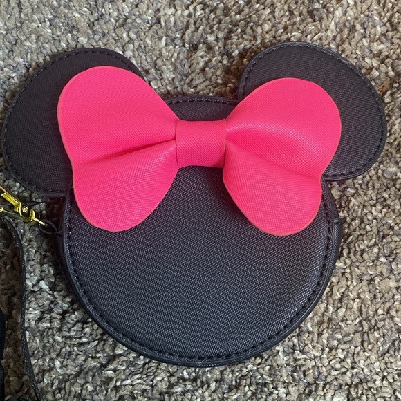 Disney Minnie Mouse Crossbody Shoulder Bag & Wallet Black Polka Dot w/ Pink NWT - Picture 4 of 8